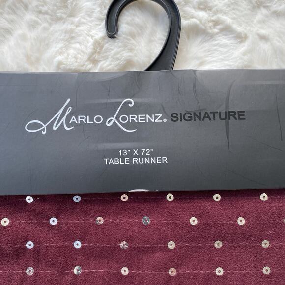 Marlo Lorenz Signature Table Runner Burgundy Silver Sequin Embroidered 13" x 72" - Picture 3 of 6